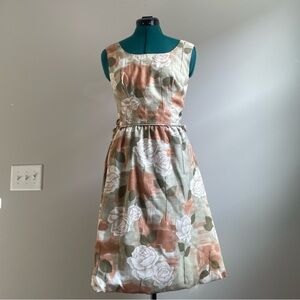 1950s vintage floral peach, beige, and white dress